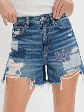 American Eagle Highest Rise Stretch Baggy Patchwork Limited Edition Short Sz 8